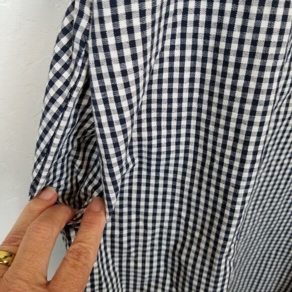 Liz Claiborne Navy Blue White Puff Short Sleeve Check Gingham Midi Dress Size 12 - Picture 5 of 7